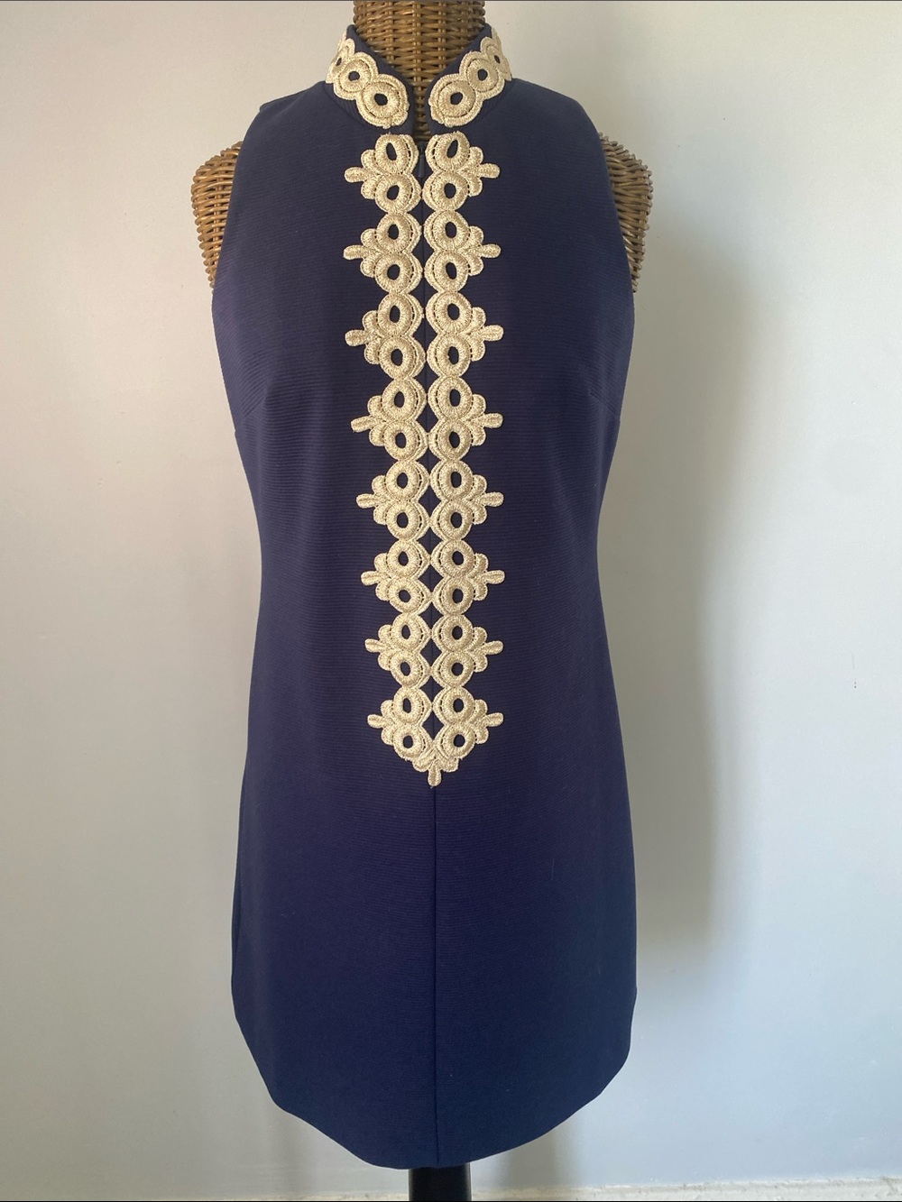 Lilly Pulitzer Navy Halter Midi Dress with Cream Lace Trim